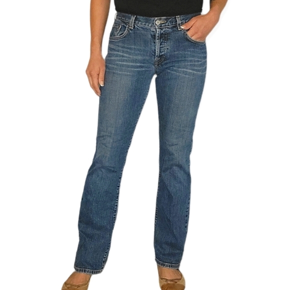 Lucky Brand Button Fly Dungarees 4/27 Whiskered Blue Wash Mid-rise Bootcut - Picture 5 of 5